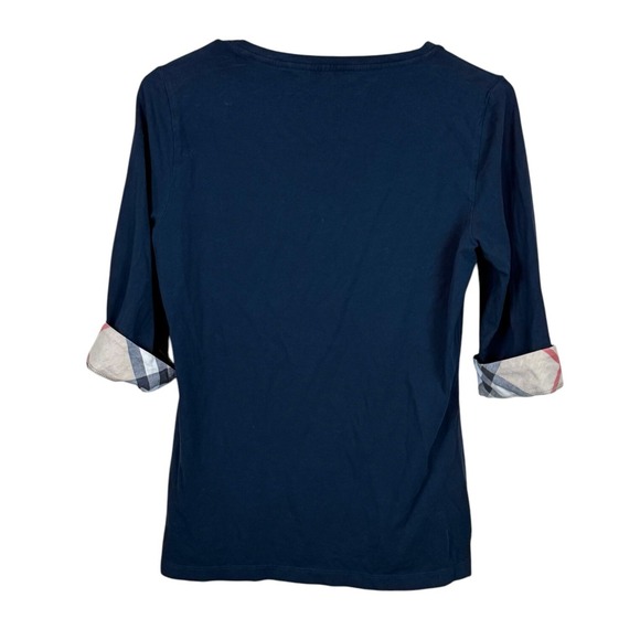 BURBERRY Brit Nova Check Flip Cuff Women 3/4 Sleeve Navy Shirt Luxury Designer M - Picture 2 of 4